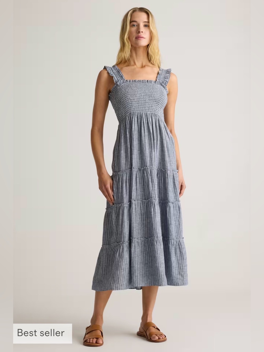 QUINCE 100% European Linen Smocked Midi Dress size XS